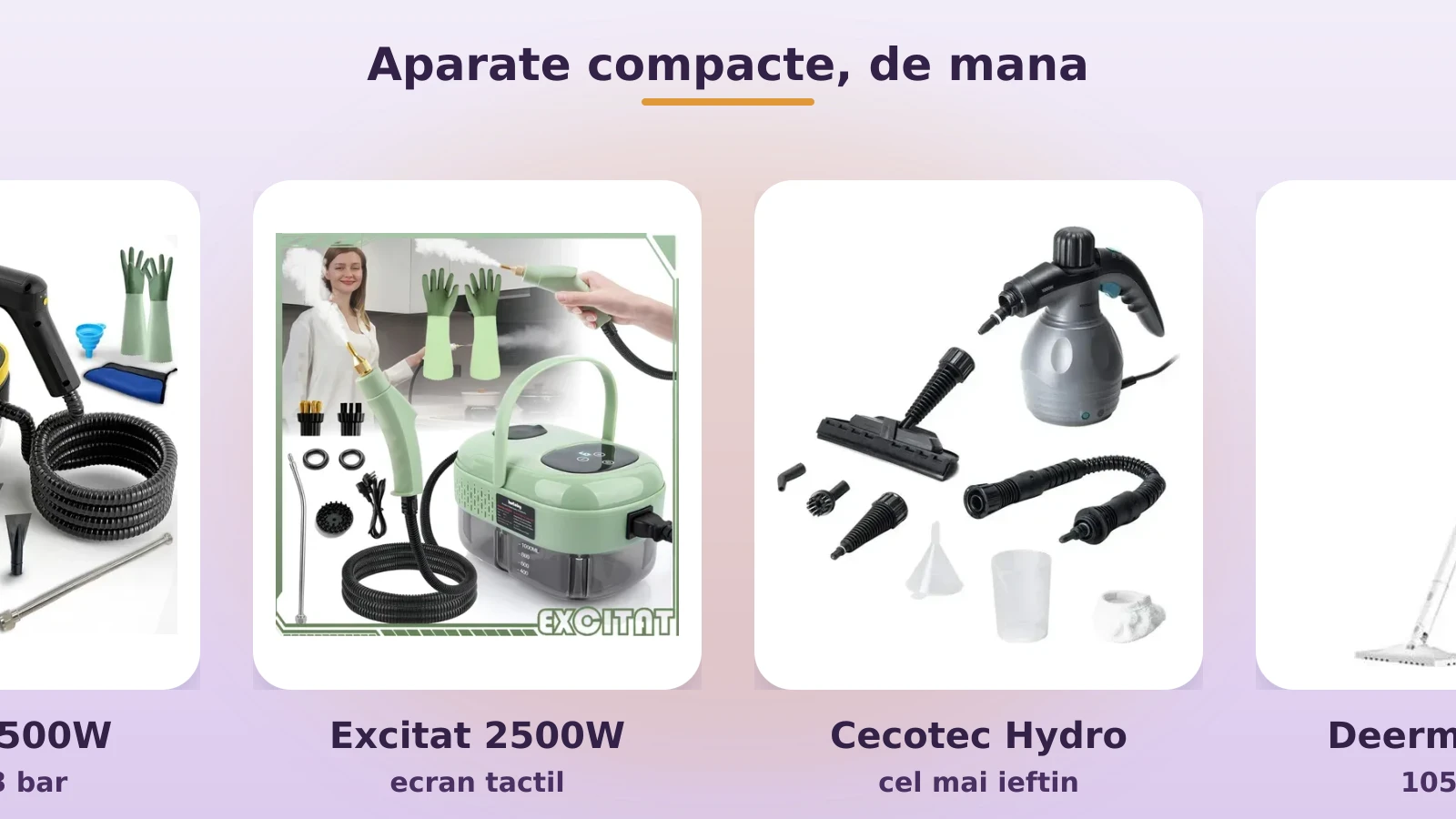 Aparate cu abur compacte, de mana: Folixs, Excitat, Cecotec, Deerma