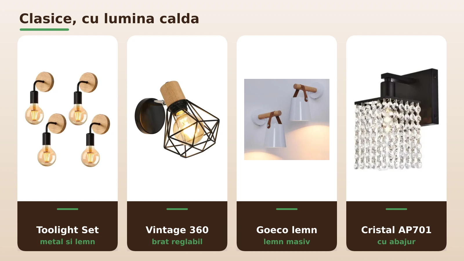 Aplice de perete clasice pentru dormitor: metal, lemn si abajur