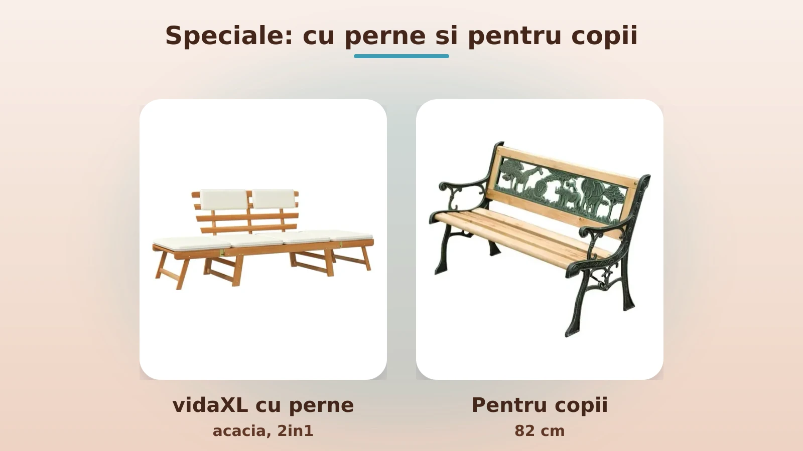 Banci speciale: cu perne din acacia si pentru copii