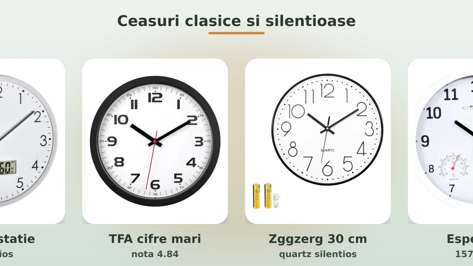Ceasuri de perete clasice si silentioase: TFA, Zggzerg si Esperanza