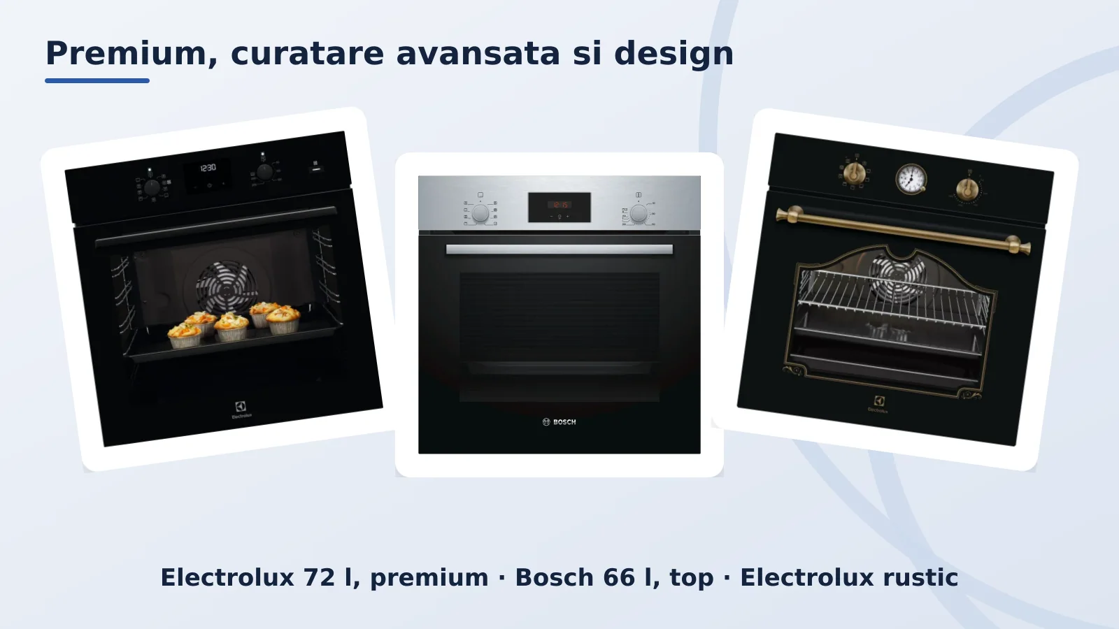 Cuptoare electrice incorporabile premium, Electrolux, Bosch de varf si Electrolux rustic