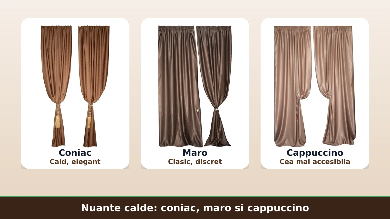 Draperii de catifea in nuante calde: coniac, maro si cappuccino