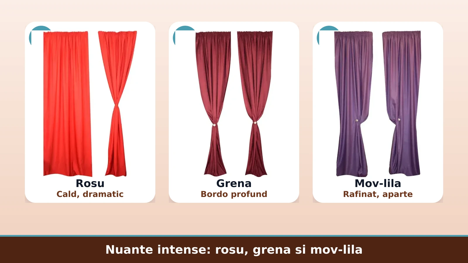 Draperii de catifea in nuante intense: rosu, grena si mov-lila