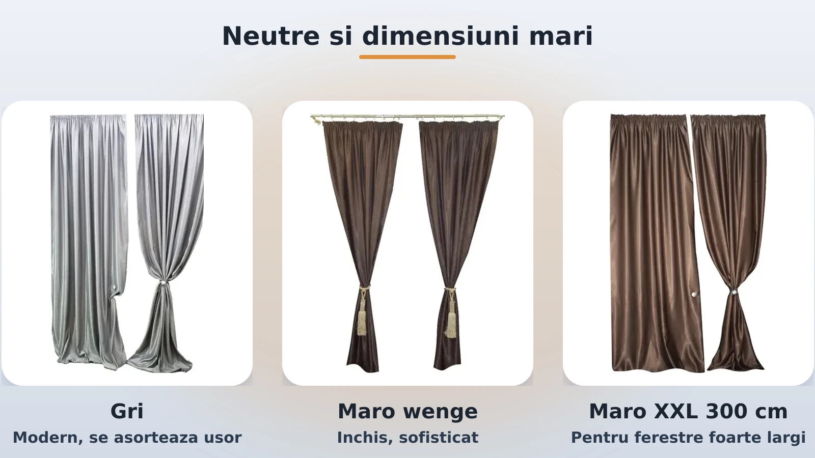 Draperii de catifea neutre si XXL: gri, maro wenge si 300 cm