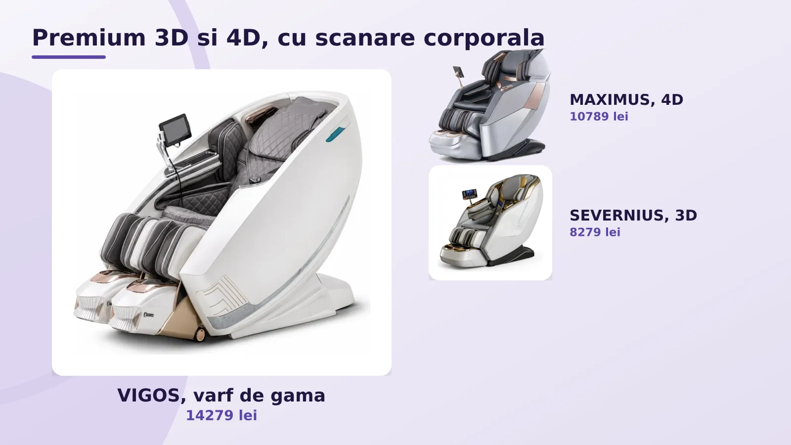 Fotolii de masaj premium 3D si 4D cu scanare corporala automata