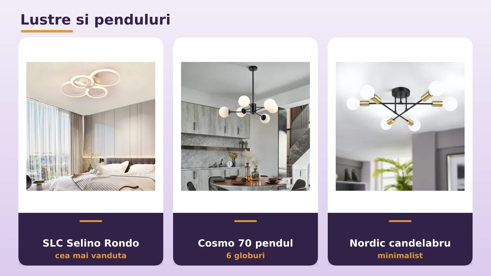 Lustre si penduluri moderne pentru living: SLC, Cosmo si Nordic