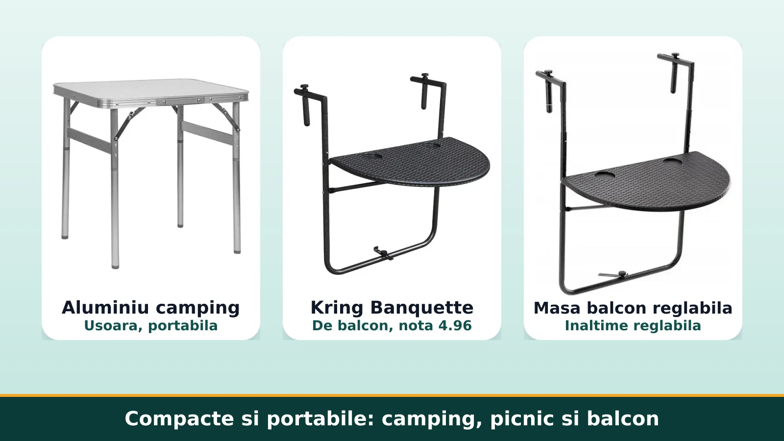 Mese pliabile portabile: aluminiu camping si de balcon