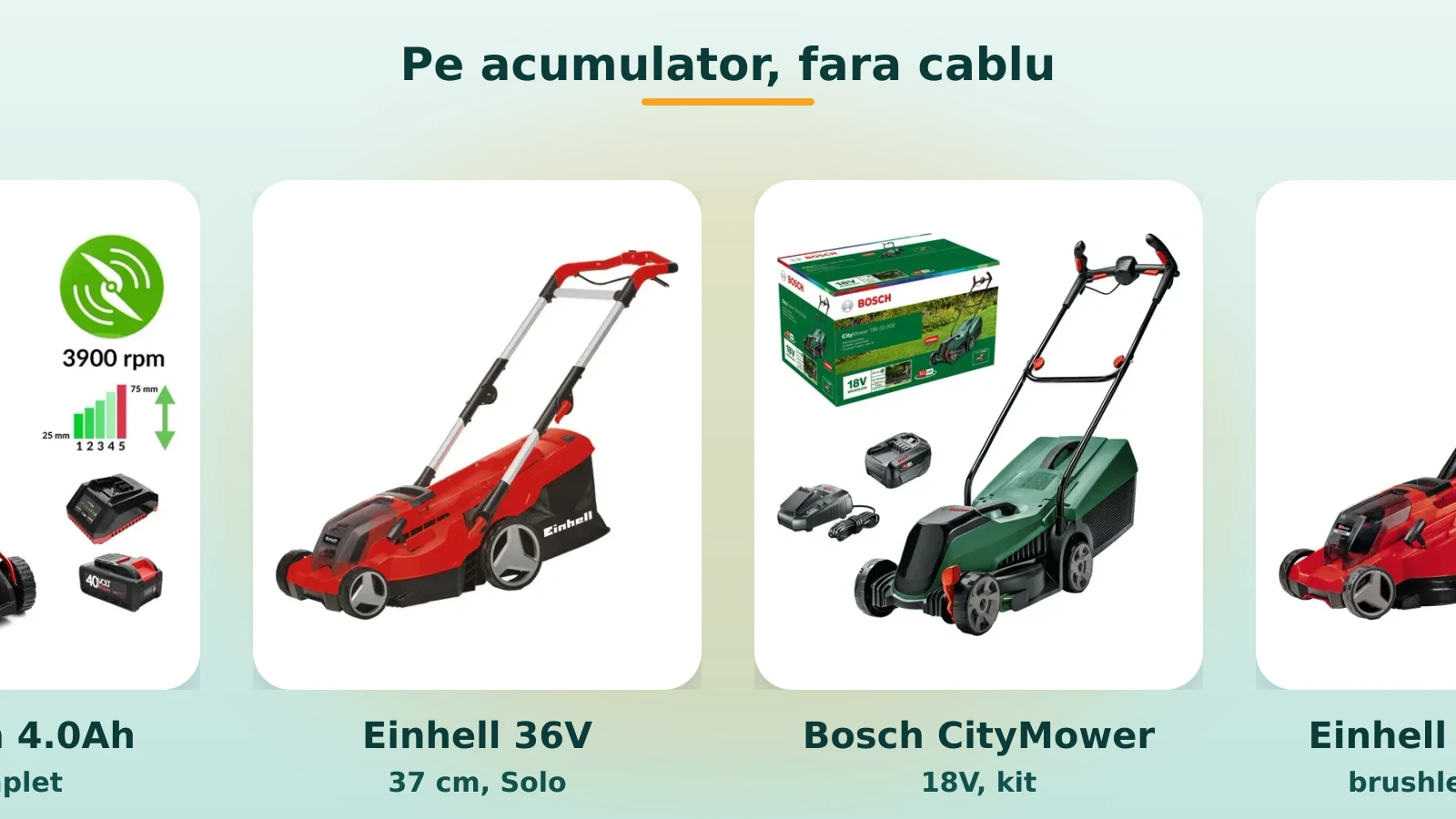 Masini electrice pe acumulator: Lehmann, Einhell, Bosch