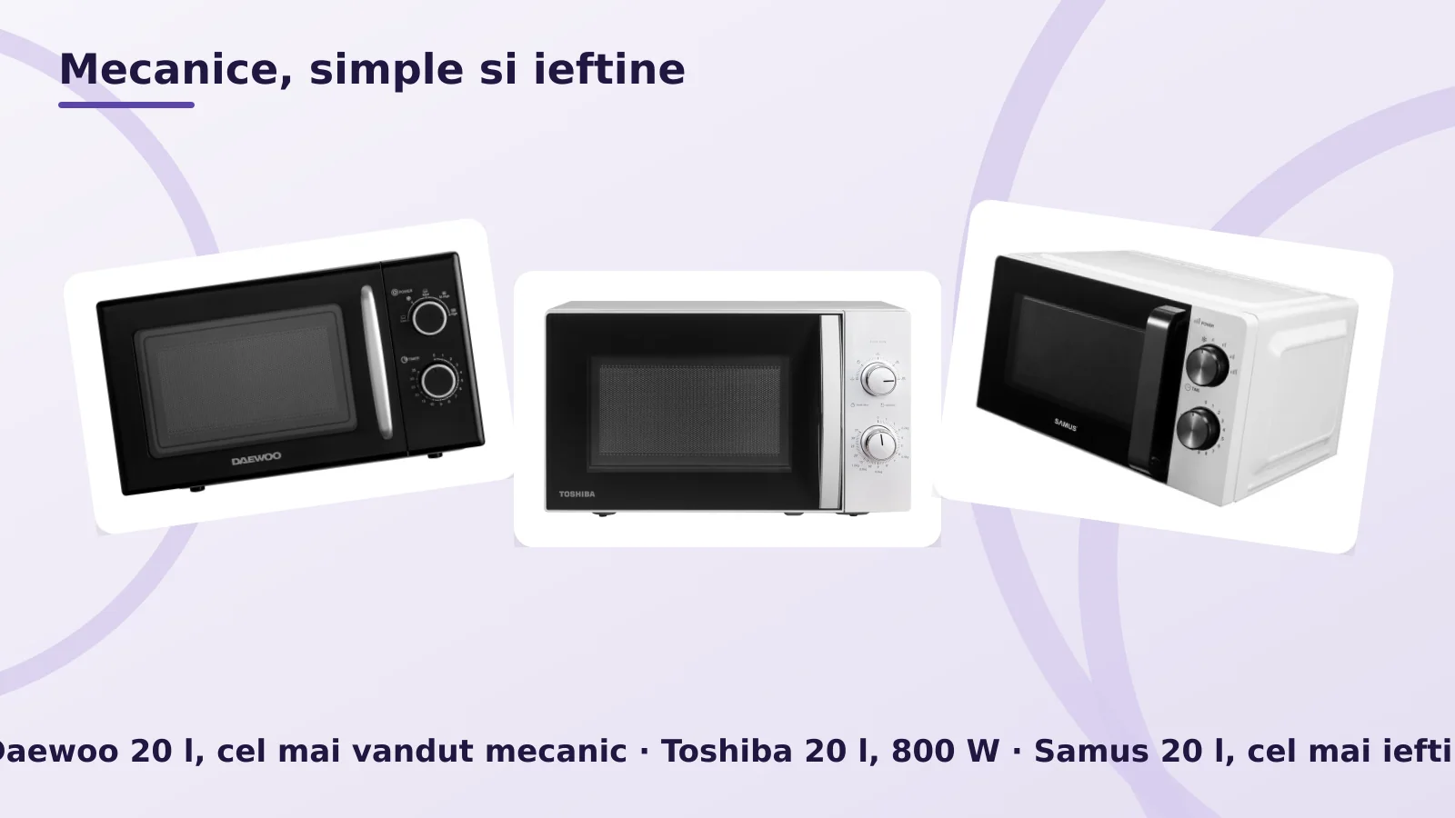 Cuptoare cu microunde mecanice, Daewoo 20 l, Toshiba 20 l si Samus 20 l
