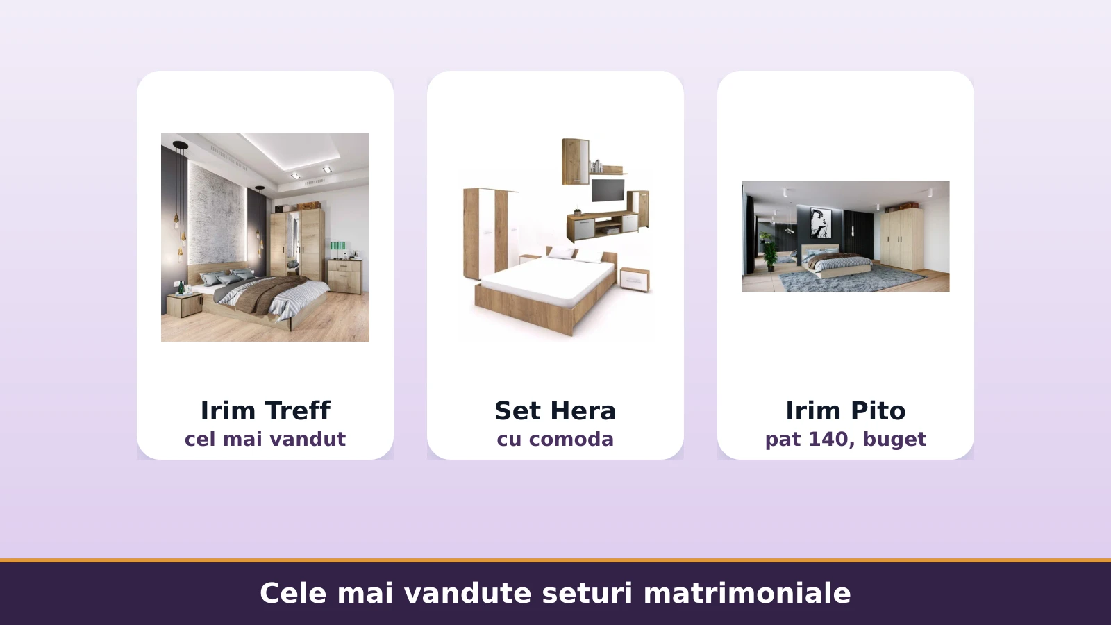 Cele mai vandute seturi de dormitor matrimoniale: Irim Treff, Hera si Irim Pito