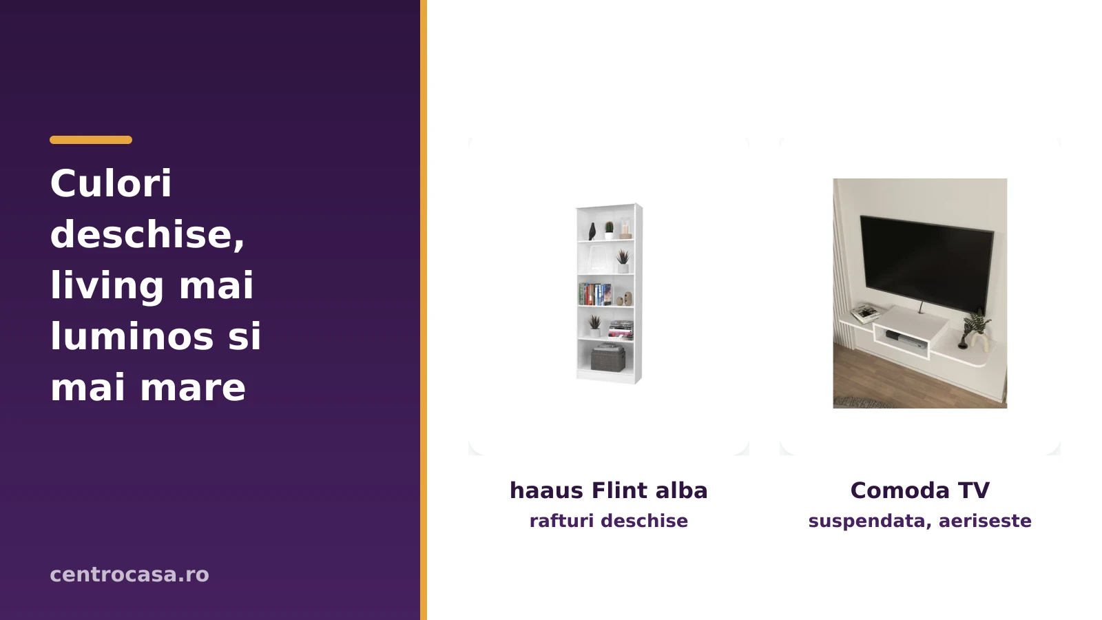 Culori deschise si rafturi deschise fac livingul mic sa para mai mare