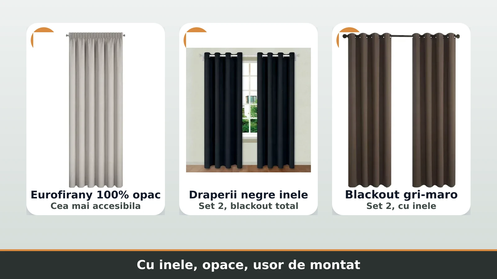 Perdele blackout cu inele: Eurofirany, negre si gri-maro