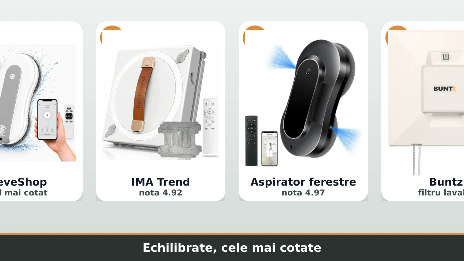 Roboti de curatat geamuri echilibrati: SeveShop, IMA Trend, Buntz
