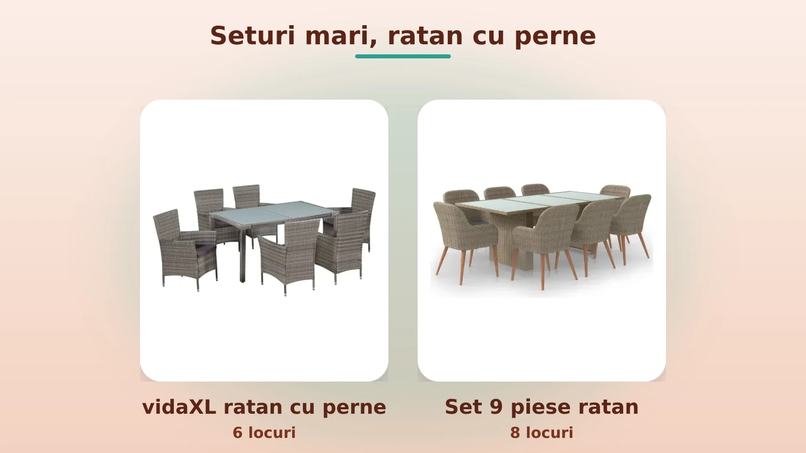 Seturi mari de gradina din ratan cu perne, 6 si 8 locuri
