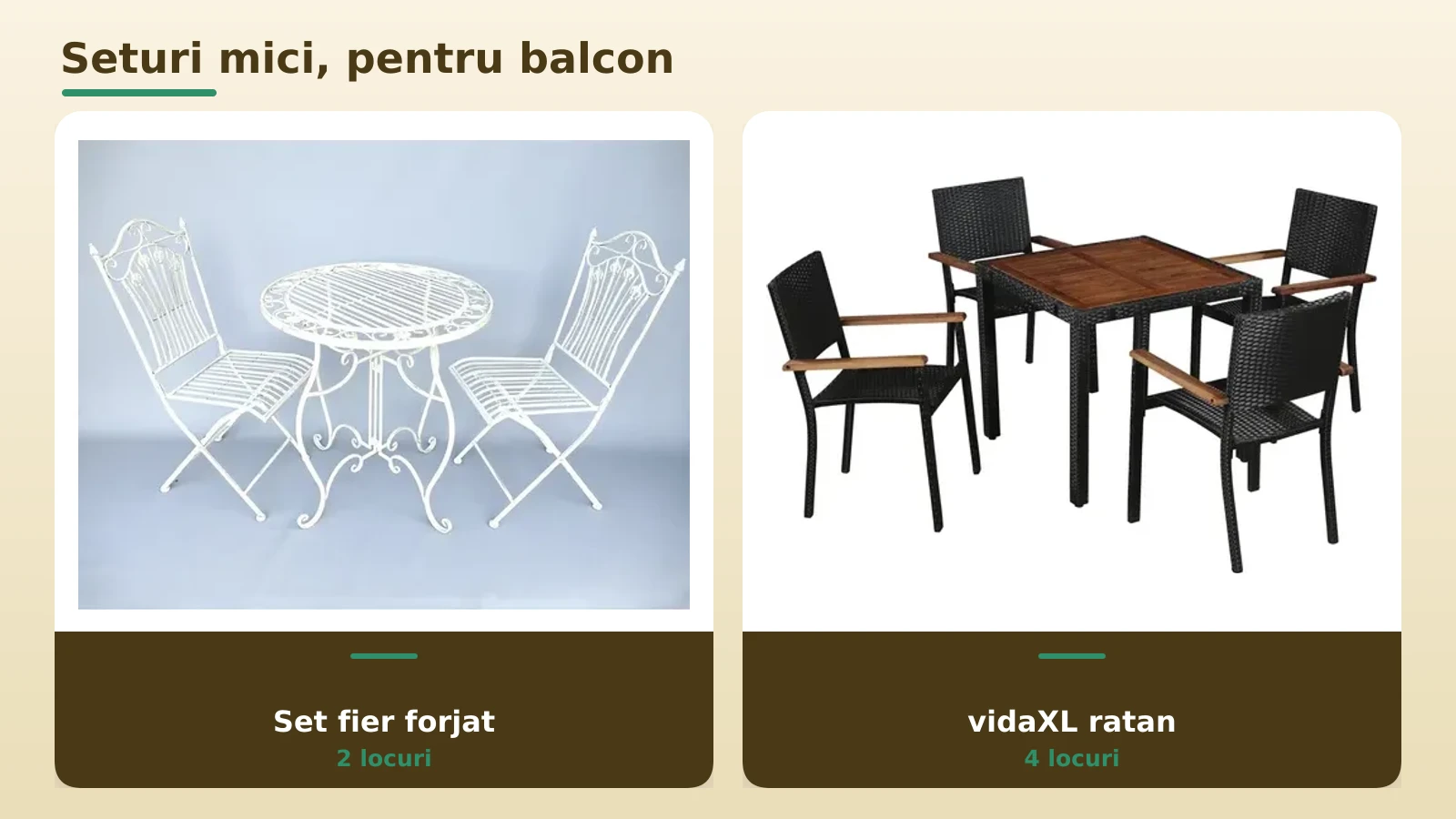 Seturi mici de gradina: fier forjat si ratan