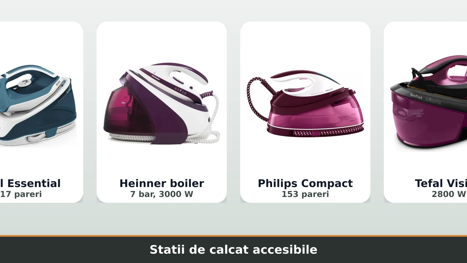 Statii de calcat accesibile: Tefal, Heinner, Philips