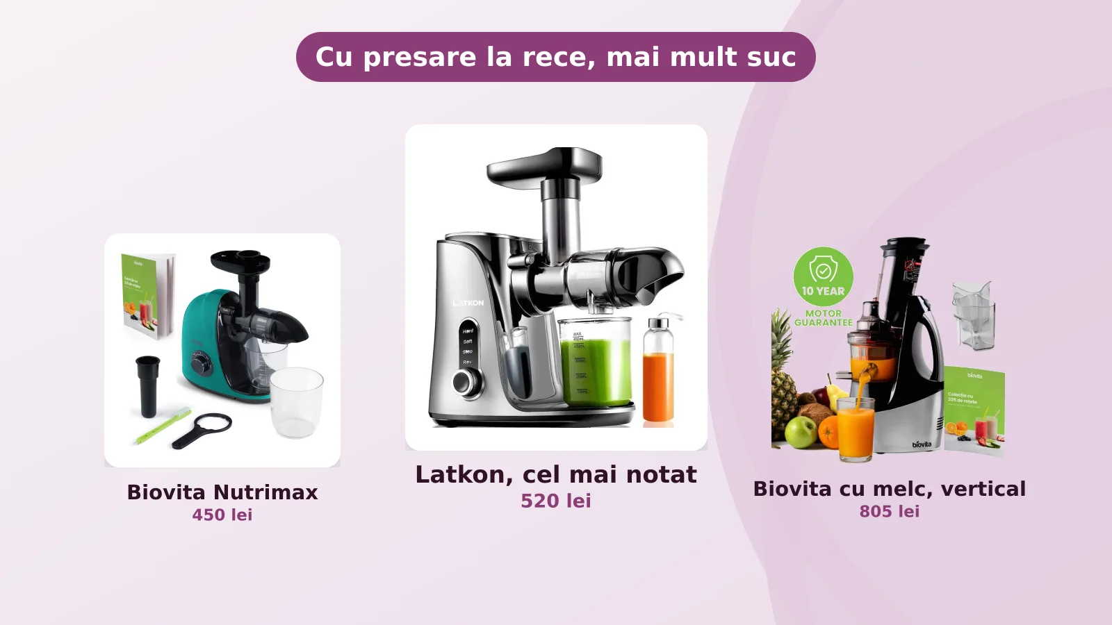 Storcatoare cu presare la rece, Latkon si Biovita, pentru suc dens