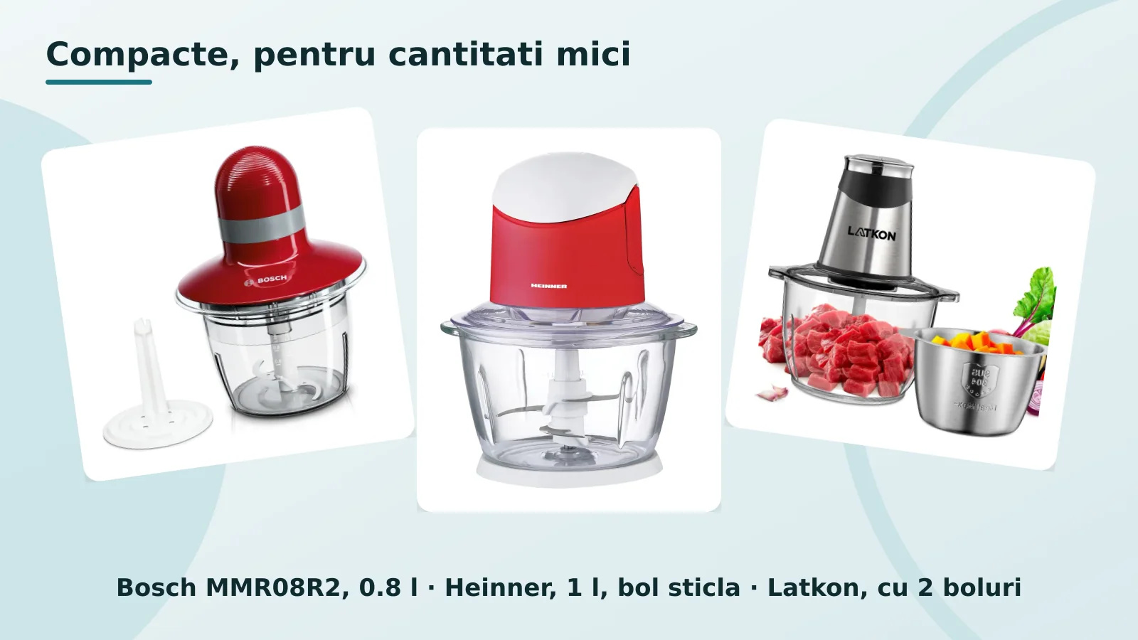 Tocatoare de legume compacte, Bosch, Heinner si Latkon