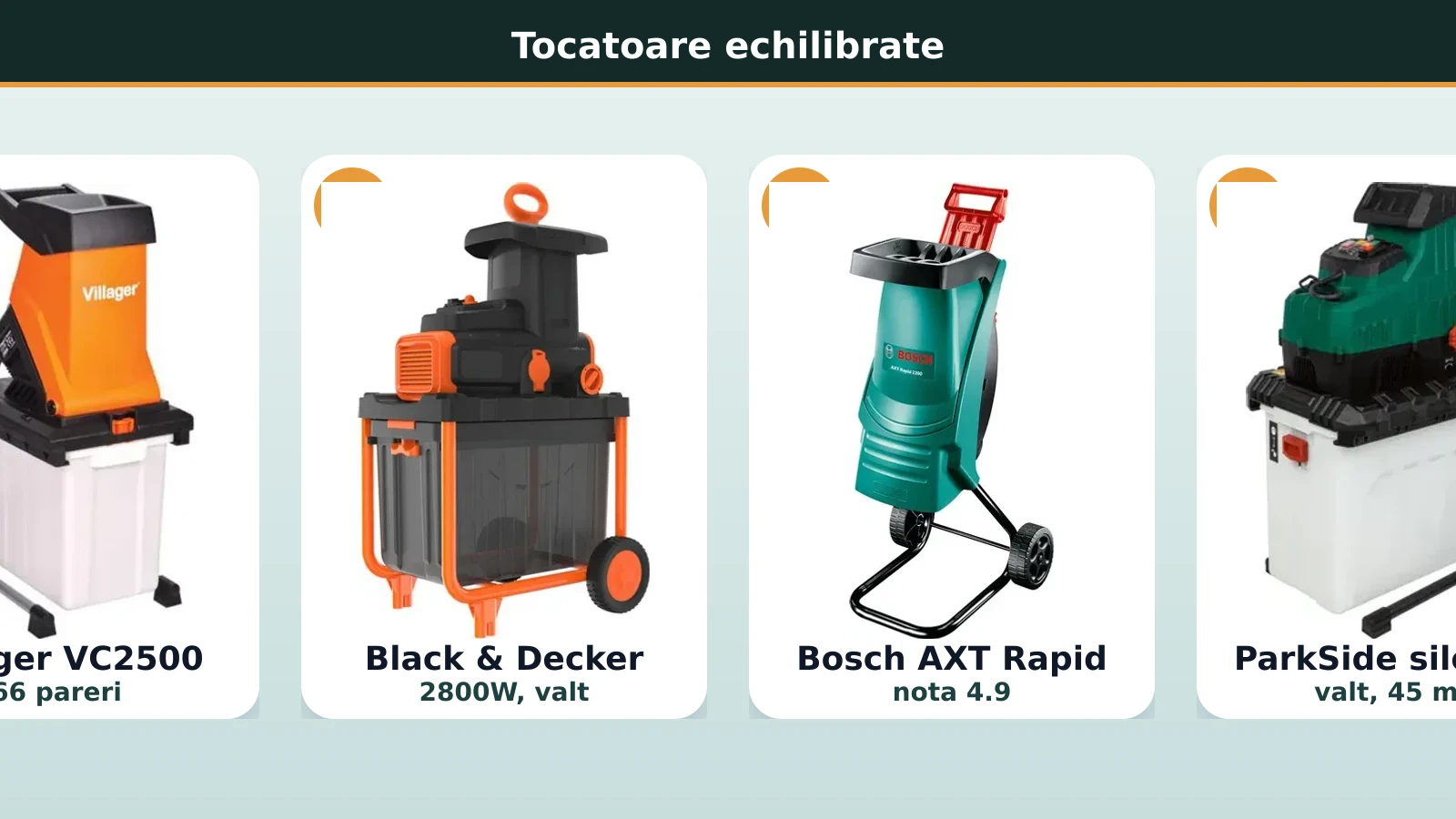 Tocatoare de crengi echilibrate: Villager, Black & Decker, Bosch, ParkSide