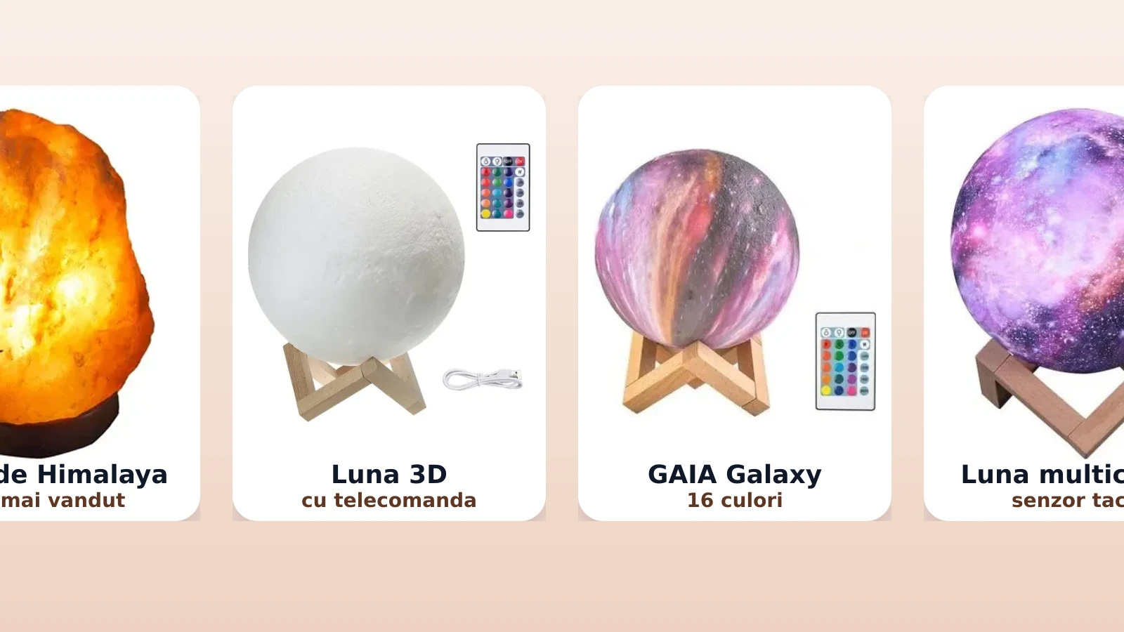 Veioze decorative: lampa de sare de Himalaya si lampi luna 3D