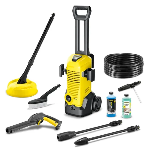 Aparat de spalat cu presiune Karcher K 3 Car & Home, 1600 W, 120 bar presiune maxima, 380 l/h debit maxim, pistol de presiune ridicata G120 Q, Home Kit accesoriu pentru curatarea suprafetelor mari T 1, Furtun de presiune 6 m, Detergent Patio & Deck 0,5 l,