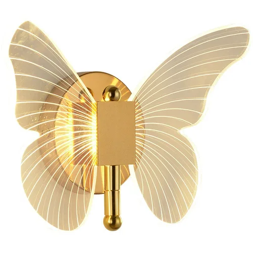 Aplica de Perete, LED, Design in forma de Fluture, Dimabila, 3 Tipuri de Lumina, Calda, Neutra si Rece, Ambientala, Potrivita pentru Perete sau Tavan in Dormitor, Bucatarie, Hol, Living, Camera Copii, Restaurant, Auriu/Transparent, FilSAB