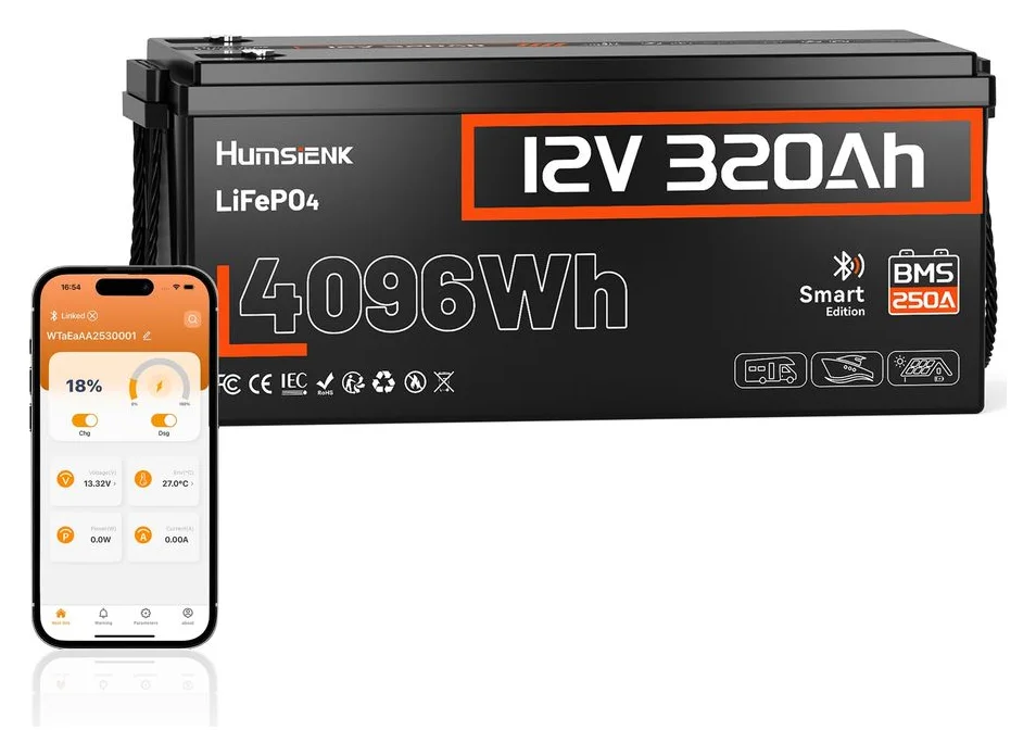 LiFePO4 12V 320Ah, Bluetooth, BMS de 250 A
