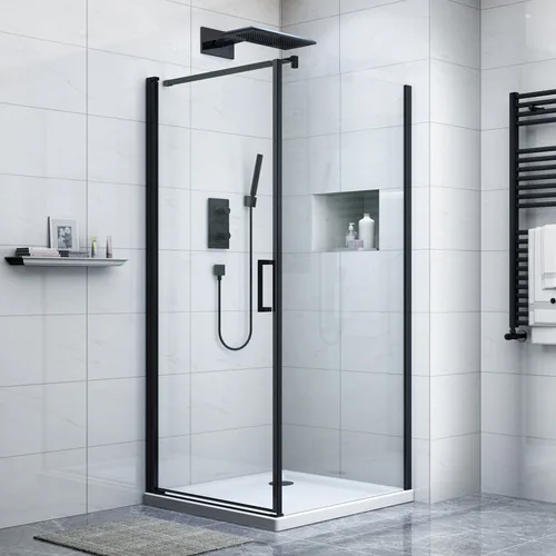 Cabina de dus Diplon BR661190*90, Sticla transparenta 8 mm, Dimensiuni 90x90 cm, Sticla securizata, Profil Aluminiu/Negru