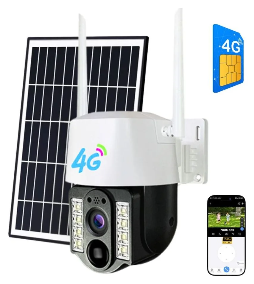 Camera De Supraveghere, CLAUSTEEL®, Camera De Supraveghere 3MP, Exterior/Interior, 4G SIM, PTZ Rotire Automata 360°, Panou Solar 5W, Acumulator 8000mAh, PIR, Night Vision Color, Alarma Miscare, Audio Bidirectional, MicroSD, IP66, Alb
