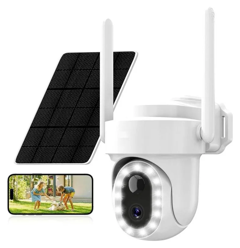 Camera de supraveghere exterior Xenomo® cu Panou Solar, Conexiune 4G, 2K Ultra-HD, Baterie Reincarcabila, Nightvision, Comunicare Bidirectionala, Alerte in timp real, Vedere 360°, Multi-user, Rezistenta la Apa, Culoare Alb