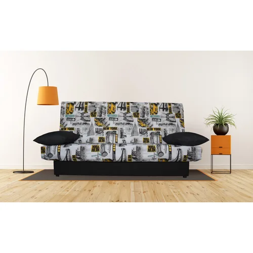 Canapea extensibila Click-Clack Best Sleep, lada depozitare, husa bumbac, Gri/Negru, 190 x 87 x 91 cm
