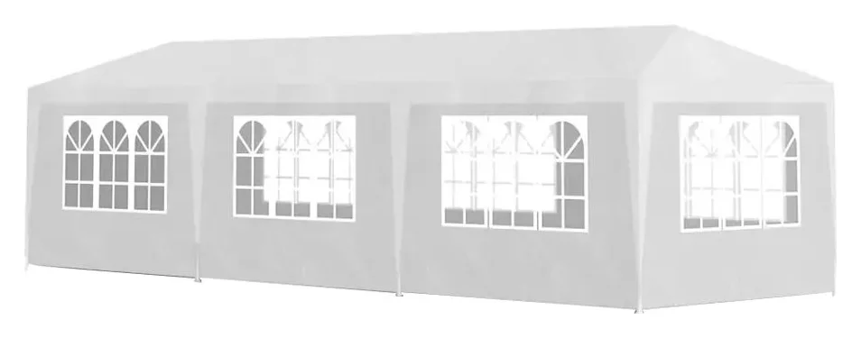Cort pavilion 9x3m pentru gradina sau evenimente, cu 8 pereti laterali, alb