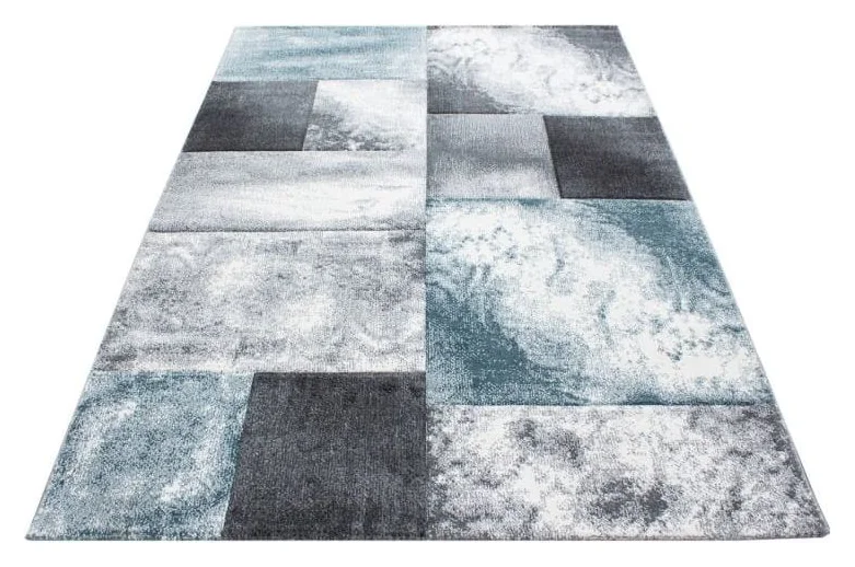 Covor, Ayyildiz, Hawaii, Patrate, 140 x 200 cm, Albastru/Gri, Polipropilena, Certificat Oeko-Tex 100, Pentru Camera De Zi
