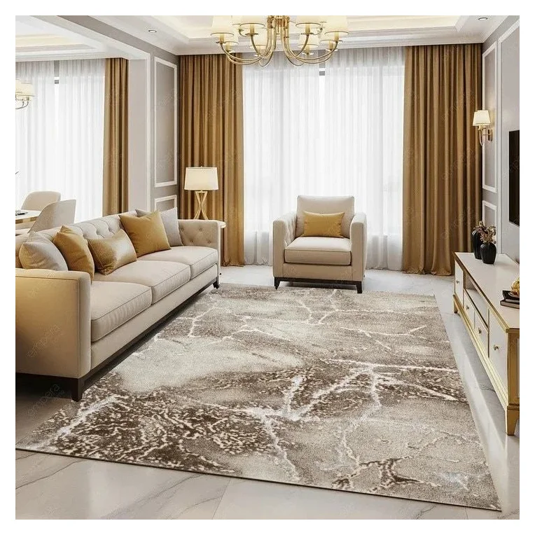 Covor LIVARIO 300 x 400 Imperial Gresie Bej Maro, Fir Scurt 12 mm - Efect Marmura Modern - Living, Sufragerie, Dormitor, Bucatarie, Hol, Usor de Curatat