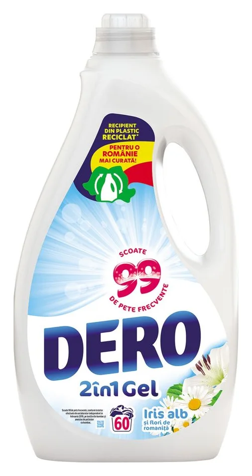 Dero 2in1 Iris Alb lichid, 3 litri, 60 de spalari