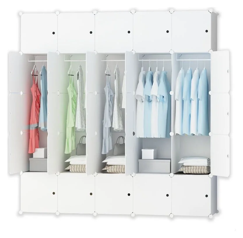 Dulap modular pentru haine, BADU, 15 rafturi, 183x47x183 cm, Alb