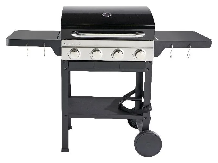 Gratar gradina, pe gaz GoodHome, 4 arzatoare, grila din fonta emailata, metal, cu roti deplasare, 7,2 kW