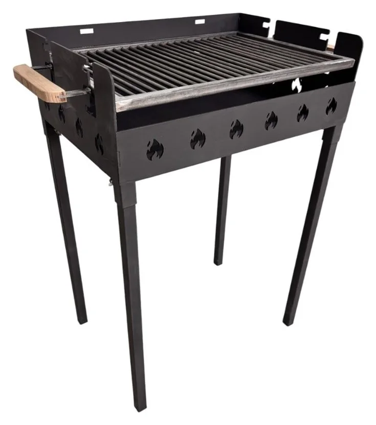 Gratar portabil, reglabil pe inaltime de gatire, cu bare rotunde din otel carbon, pentru camping, gradina, 65X45X95 CM, buz