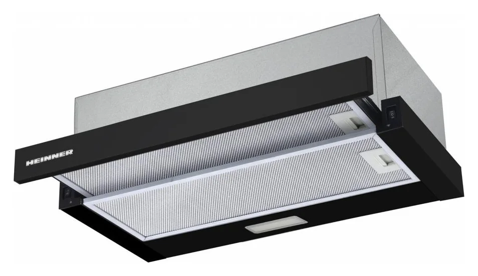 Hota incorporabila telescopica Heinner HTCH-F400BK, Putere de absorbtie 358.4 m3/h, 1 motor, Iluminare LED, 59.5 cm, Negru