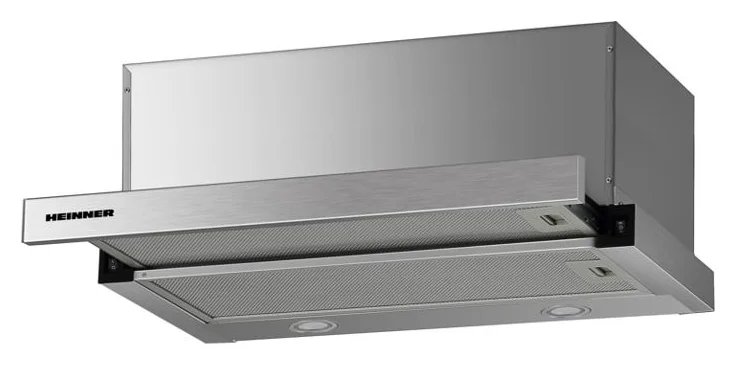 Hota incorporabila telescopica Heinner HTCH-F660IX, Putere de absorbtie 611.79 m3/h, 1 motor, Iluminare LED, 59.5 cm, Inox