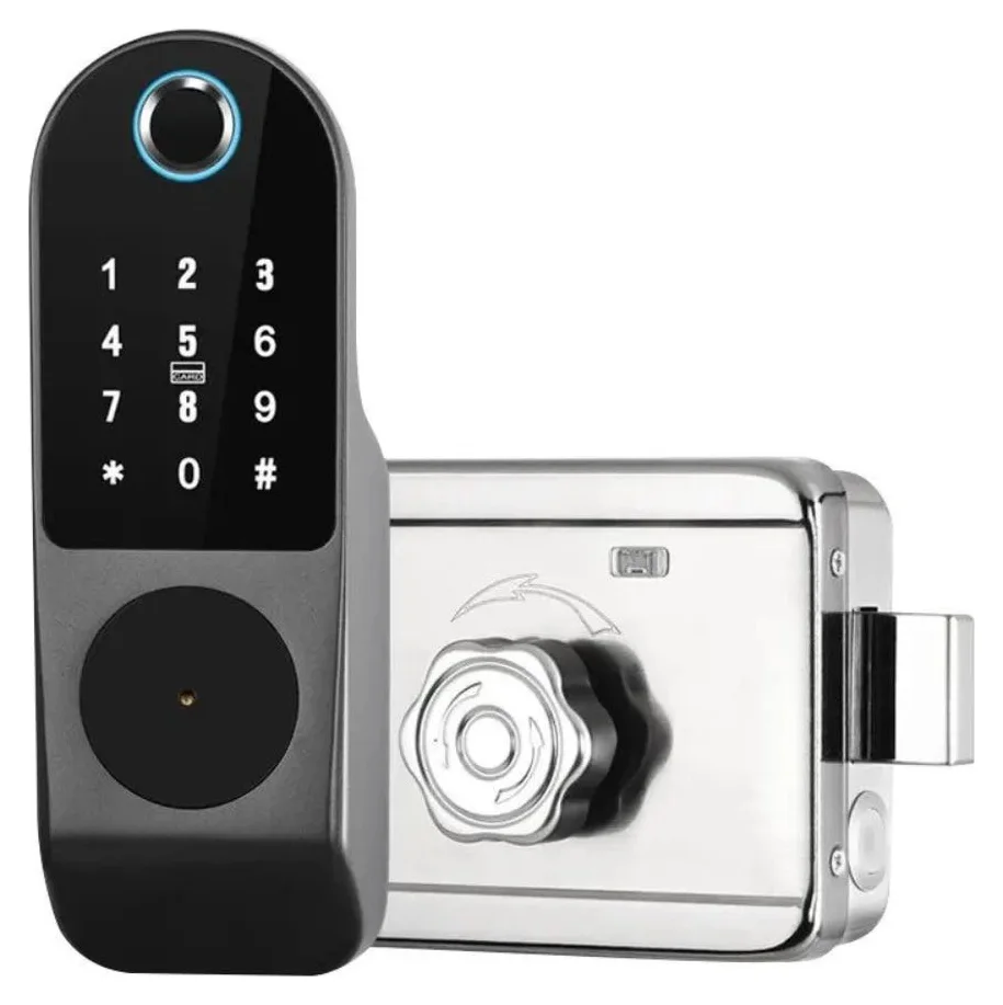 Incuietoare inteligenta Smart, waterproof, deblocare cu amprenta, parola, card, APP bluetooth, cheie, pentru usa de exterior