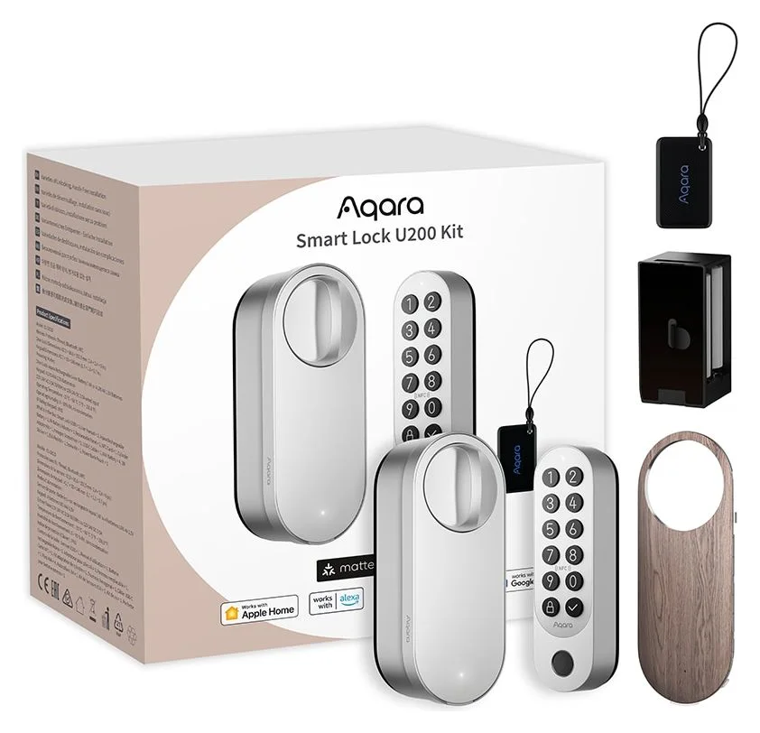 Incuietoare inteligenta yala Aqara U200 Kit Smart Lock Versiunea UE, EL-D02D, Instalare usoara, Filet, Bluetooth 5.1, carduri NFC, baterie reincarcabila, cu capac, taste de acasa Aqara si Apple si diverse metode de deblocare, argintiu