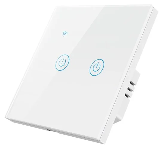 Intrerupator inteligent de perete, HomeVast®, WiFi+BLE, cu touch, cu sau fara nul, 2 canale, compatibil TuyaSmart, SmartLife, IFTTT, Google Home, Amazon Alexa, culoare alb, panou frontal din sticla - Model DS-101NL-2-W