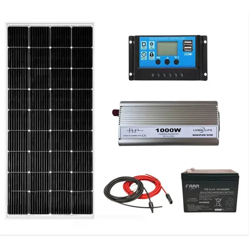 Kit solar fotovoltaic off grid invertor 1000W 12V, panou solar BLUESUN 30W, regulator/ controller 30A, baterie solara 12A AGM si 20 m cablu solar cabana, rulota, casa, autorulota, container, iluminat, Solid Volt