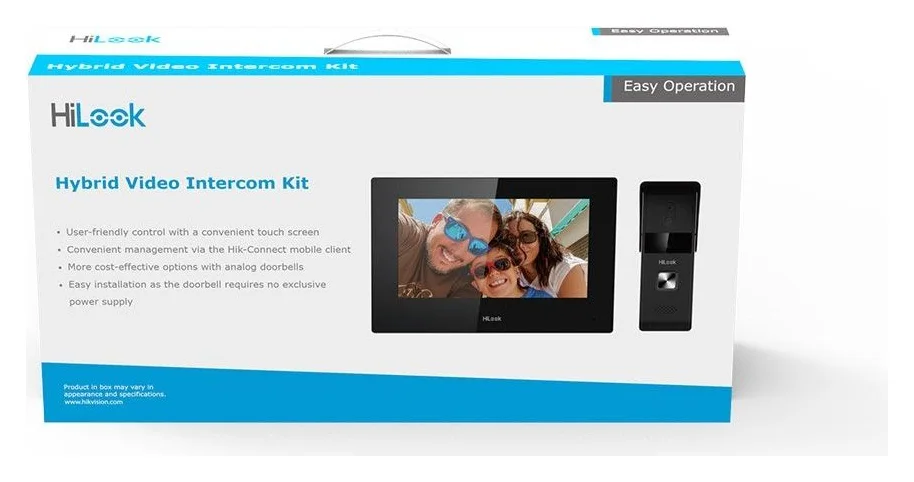 Kit videointerfon hibrid Hikvision HiLook VI-K23P, 1 familie, IP, WiFi, 2MP, PoE, touchscreen, aparent, ecran 7"