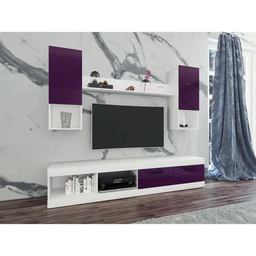 Living/Biblioteca Irim Pascale, 200x38.5x171 cm, Mov cu Alb, front MDF