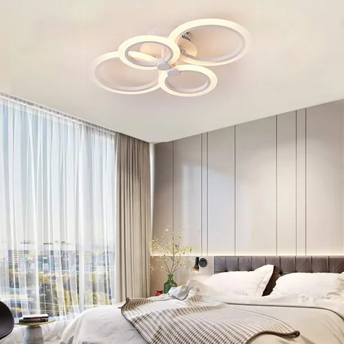 Lustra LED integrat SLC Selino Concept Rondo 2+2, 36-72W, cu aplicatie telefon, telecomanda, lumina calda/neutra/rece, intensitate reglabila, 56 cm, Alb, clasa energetica G