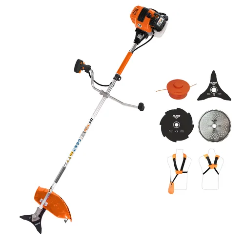 Motocoasa de tuns gazon/iarba pe benzina Ruris DAC 510, putere 3.5 CP, 62 CC, motor Tez, 2 timpi, diametru taiere 21 cm, contine: bobina fir + disc 3 lame + disc 8 dinti + disc 80 dinti Vidia