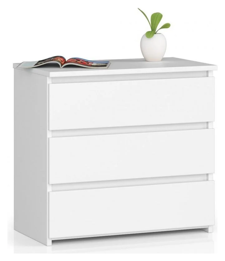 Noptiera cu 3 sertare, PAL laminat 16 mm, 60x35x57 cm, alb