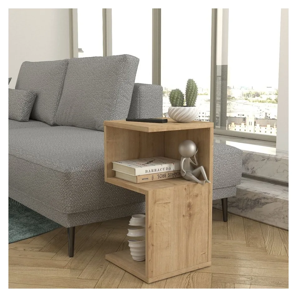 Noptiera cu Rafturi pe Trei Niveluri, UnicUtil, Dimensiuni 30 x 30 x 55 cm, Material PAL 18 mm, Design Modern, Ideala pentru Dormitor sau Sufragerie, Rafturi Spatioase, Constructie Robusta, Neasamblat, Culoare Stejar Bardolino